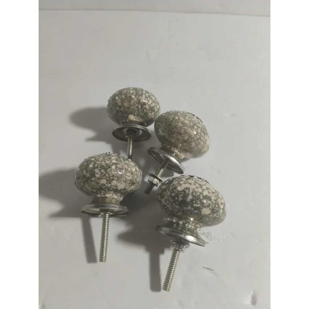 Lot of 4 Sea Urchin Ceramic Drawer Knob Pulls Gray White Beige Silver 1.5